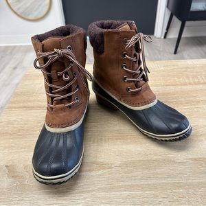Sorel waterproof duck boots with heels